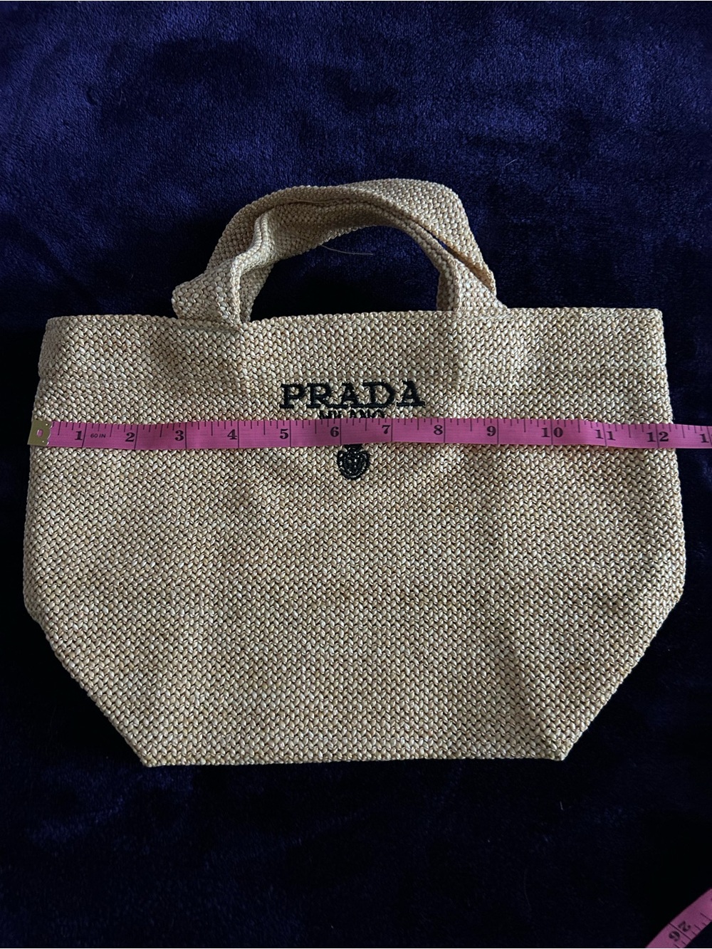 Prada Beige Straw Tote with Black Logo Embroidery